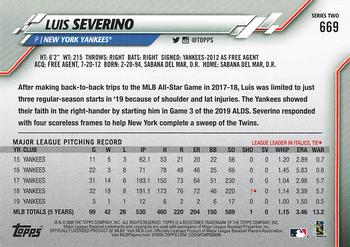 2020 Topps - 582 Montgomery #669 Luis Severino Back
