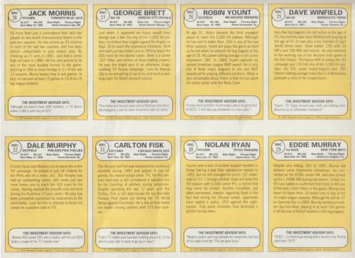 1993 Baseball Card Magazine / Sports Card Magazine - Panels #BBC25-BBC32 Dave Winfield / Robin Yount / George Brett / Jack Morris / Eddie Murray / Nolan Ryan / Carlton Fisk / Dale Murphy Back