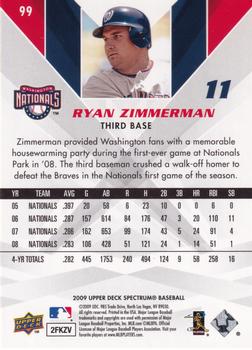 2009 Upper Deck Spectrum - Turquoise #99 Ryan Zimmerman Back