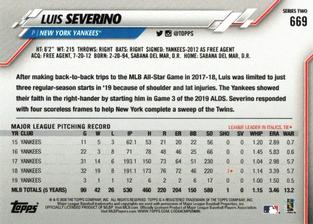 2020 Topps On-Demand Set 23: Topps Mini #669a Luis Severino Back