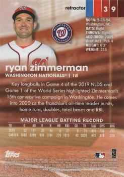 2020 Stadium Club Chrome - Refractor #39 Ryan Zimmerman Back