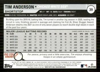 2021 Topps Big League #39 Tim Anderson Back