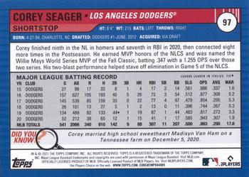 2021 Topps Big League #97 Corey Seager Back