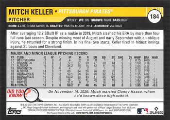 2021 Topps Big League #184 Mitch Keller Back