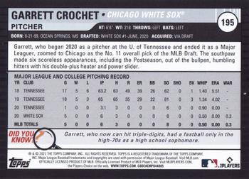 2021 Topps Big League #195 Garrett Crochet Back