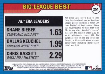 2021 Topps Big League #251 AL ERA Leaders (Shane Bieber / Dallas Keuchel / Chris Bassitt) Back