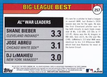 2021 Topps Big League #257 AL WAR Leaders (Shane Bieber / Jose Abreu / DJ LeMahieu) Back