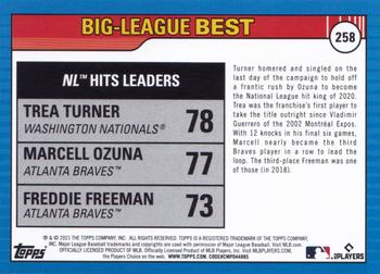 2021 Topps Big League #258 NL Hits Leaders (Trea Turner / Marcell Ozuna / Freddie Freeman) Back