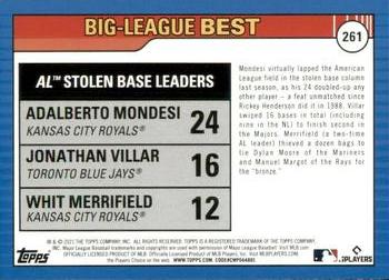 2021 Topps Big League #261 AL Stolen Base Leaders (Adalberto Mondesi / Jonathan Villar / Whit Merrifield) Back