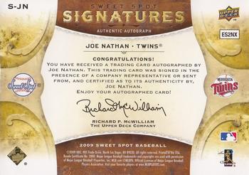 2009 Upper Deck Sweet Spot - Signatures Red Stitch Blue Ink #S-JN Joe Nathan Back