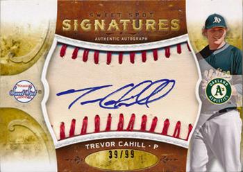 2009 Upper Deck Sweet Spot - Signatures Red Stitch Blue Ink #S-TC Trevor Cahill Front