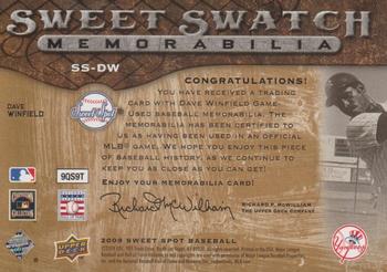 2009 Upper Deck Sweet Spot - Swatch Patches #SS-DW Dave Winfield Back