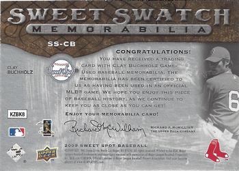 2009 Upper Deck Sweet Spot - Swatches #SS-CB Clay Buchholz Back