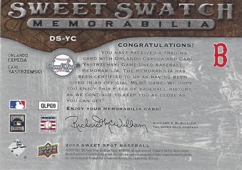 2009 Upper Deck Sweet Spot - Swatches Dual #DS-YC Carl Yastrzemski / Orlando Cepeda Back