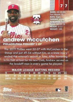 2020 Stadium Club Chrome - X-Fractor #77 Andrew McCutchen Back