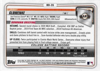 2020 Bowman Draft - Chrome #BD-35 Jimmy Glowenke Back