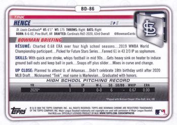 2020 Bowman Draft - Chrome #BD-86 Tink Hence Back