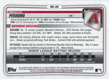 2020 Bowman Draft - Chrome #BD-89 Geraldo Perdomo Back