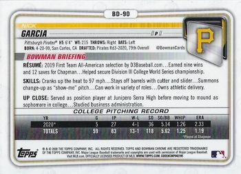 2020 Bowman Draft - Chrome #BD-90 Nick Garcia Back