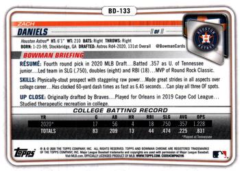 2020 Bowman Draft - Chrome #BD-133 Zach Daniels Back
