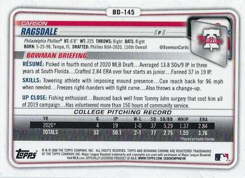 2020 Bowman Draft - Chrome #BD-145 Carson Ragsdale Back