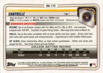 2020 Bowman Draft - Chrome #BD-173 Hayden Cantrelle Back