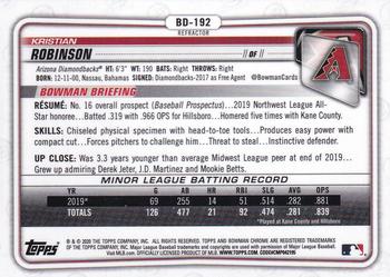 2020 Bowman Draft - Chrome #BD-192 Kristian Robinson Back