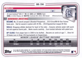 2020 Bowman Draft - Chrome #BD-194 Nolan Gorman Back