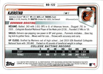2020 Bowman Draft - Orange #BD-122 Heston Kjerstad Back