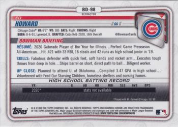 2020 Bowman Draft - Chrome Refractor #BD-98 Ed Howard Back