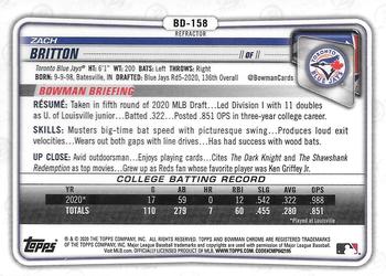 2020 Bowman Draft - Chrome Refractor #BD-158 Zach Britton Back