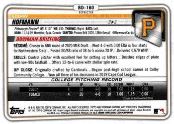 2020 Bowman Draft - Chrome Refractor #BD-160 Logan Hofmann Back