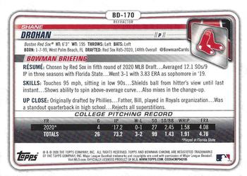 2020 Bowman Draft - Chrome Refractor #BD-170 Shane Drohan Back
