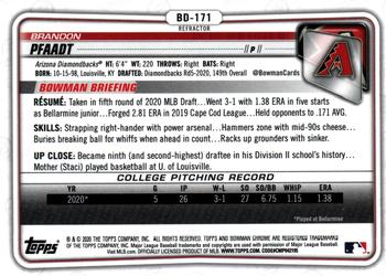 2020 Bowman Draft - Chrome Refractor #BD-171 Brandon Pfaadt Back
