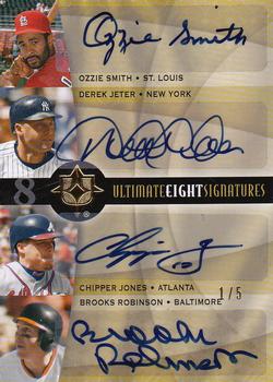 2009 Upper Deck Ultimate Collection - Ultimate Eight Signatures #U8S-3 Nolan Ryan / Yogi Berra / Brooks Robinson / Derek Jeter / Randy Johnson / Chipper Jones / Ozzie Smith / Johnny Bench Front