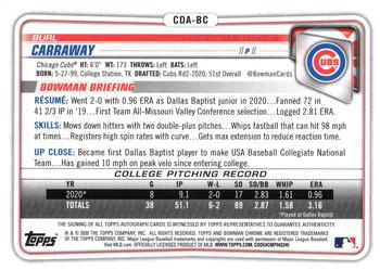 2020 Bowman Draft - Chrome Draft Pick Autographs #CDA-BC Burl Carraway Back