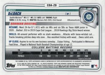2020 Bowman Draft - Chrome Draft Pick Autographs #CDA-ZD Zach DeLoach Back