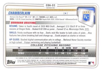 2020 Bowman Draft - Chrome Draft Pick Autographs Refractor #CDA-CC Christian Chamberlain Back