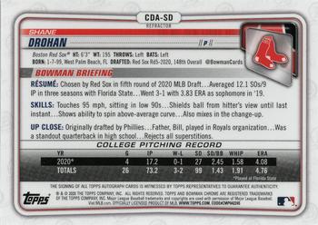 2020 Bowman Draft - Chrome Draft Pick Autographs Refractor #CDA-SD Shane Drohan Back