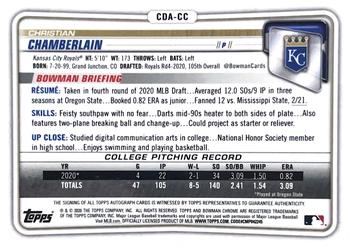 2020 Bowman Draft - Chrome Draft Pick Autographs Purple #CDA-CC Christian Chamberlain Back