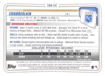 2020 Bowman Draft - Chrome Draft Pick Autographs Blue #CDA-CC Christian Chamberlain Back