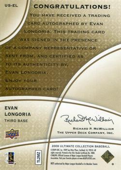 2009 Upper Deck Ultimate Collection - Ultimate Signatures #US-EL Evan Longoria Back