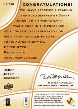 2009 Upper Deck Ultimate Collection - Ultimate Signatures #US-DJ3 Derek Jeter Back