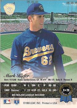 1993 Leaf - Gold Leaf Rookies #3 Mark Kiefer Back