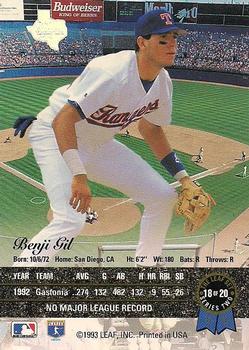 1993 Leaf - Gold Leaf Rookies #18 Benji Gil Back