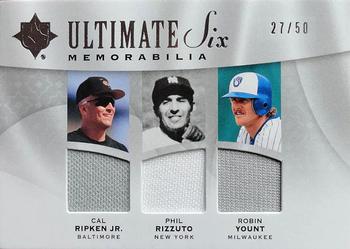 2009 Upper Deck Ultimate Collection - Ultimate Six Memorabilia #U6M-21 Brian Roberts / Phil Rizzuto / Rickie Weeks / Robin Yount / Robinson Cano / Cal Ripken Jr. Front