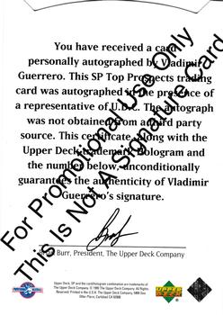 1995 SP Top Prospects - Autographs Promos #NNO Vladimir Guerrero Back
