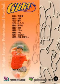 1997 Taiwan Major League #22 Ming-Shan Wang Back