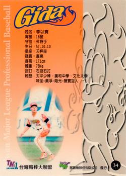 1997 Taiwan Major League #34 Yi-Bao Li Back