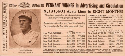 1916 New York World Advertisements #NNO Jake Daubert Front